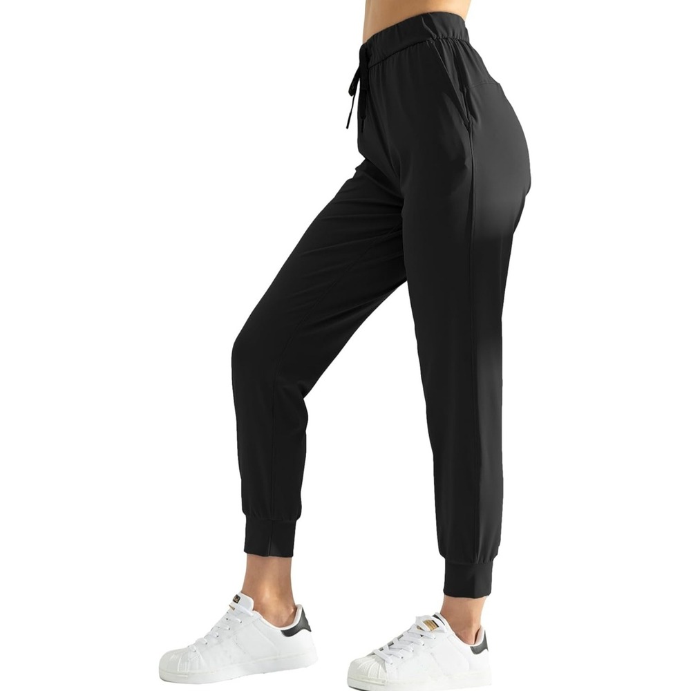 Ajisai Womens Joggers Black High Waisted Travel Golf Pants Pockets XS NWT